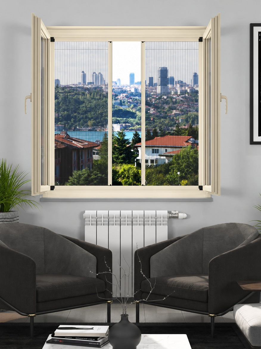 18 mm İçten Takma Plise Sineklik Sistemi – duble pencere uygulaması – RAL 1013 İnci Beyazı