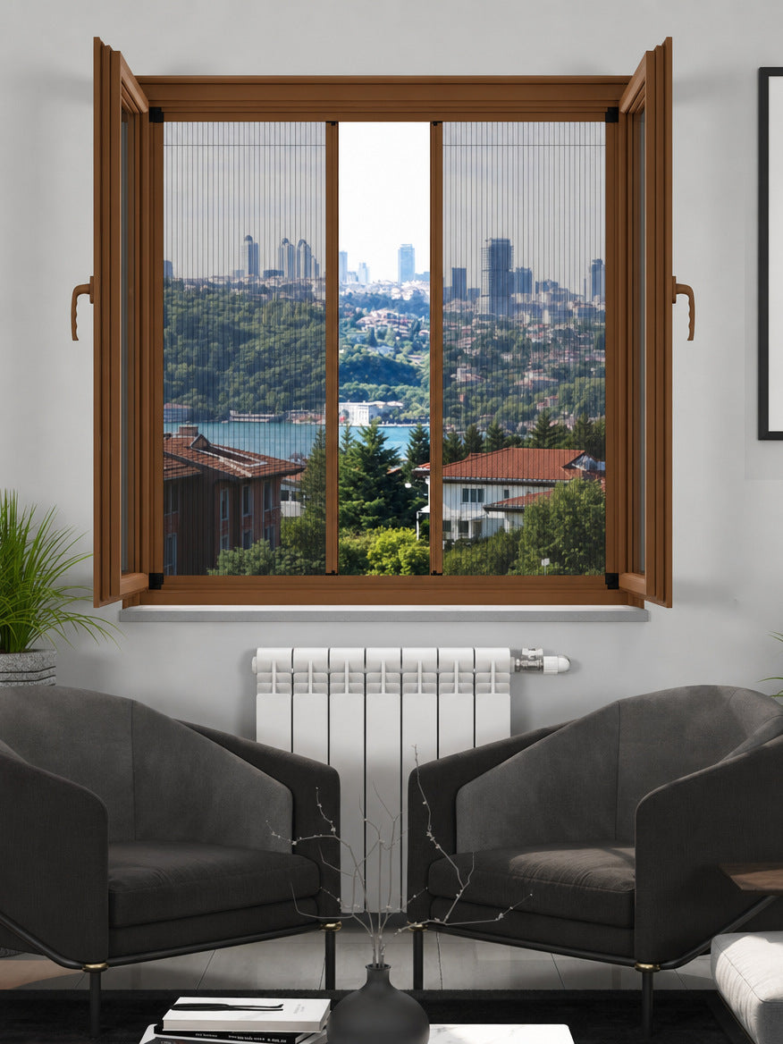 18 mm İçten Takma Plise Sineklik Sistemi – duble pencere uygulaması – RAL 8003 Kil Kahve