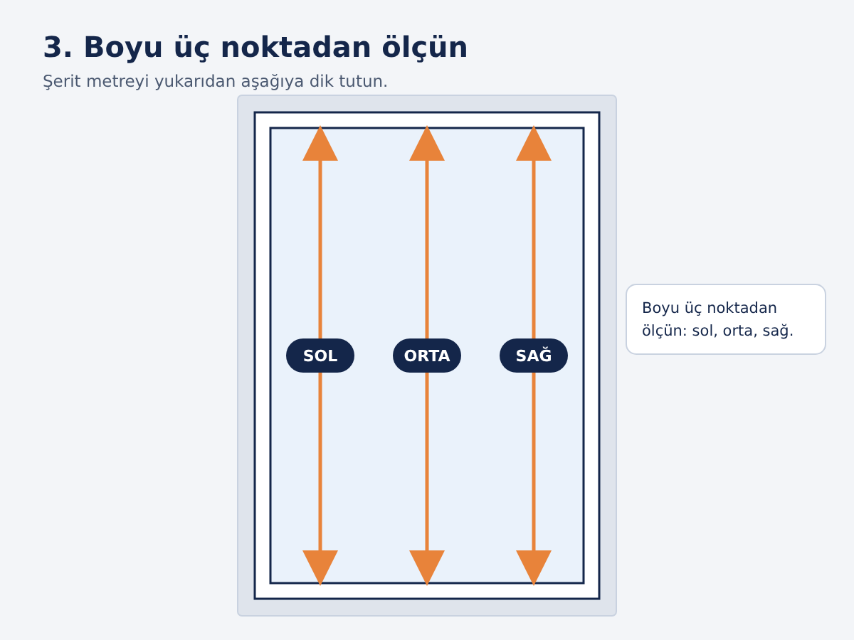 Boy ölçüsünün sol, orta ve sağdan alınması